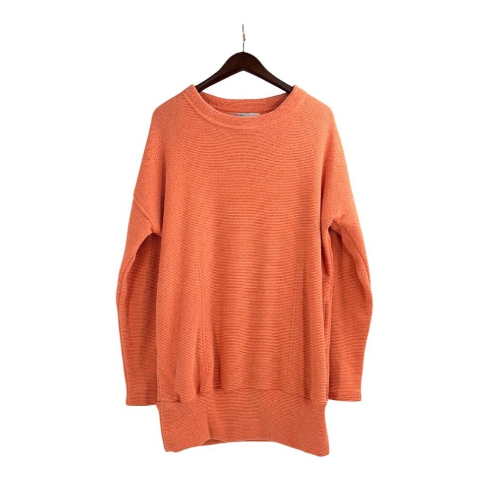 Free People Beach Banded Sweater Tunic Coral Orange Womens Size Small Chunky